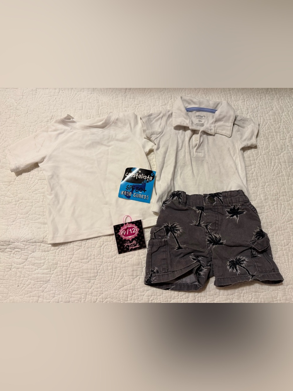 Carter's White Top and Charcoal Palm Print Shorts Set
